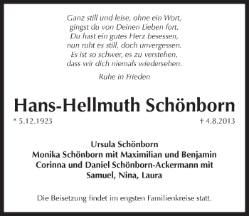 Traueranzeige von Hans-Hellmuth Schönborn von Pegnitz-Zeitung